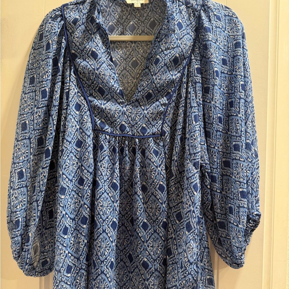 Umgee Blue Printed Tunic with Balloon Sleeves